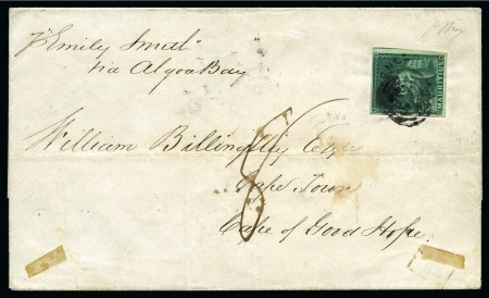 Stamp of Mauritius » 1858-62 Britannia Issues (SG 26-35) 1856 Surcharged 4d green, good to enormous margins