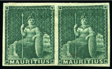 Stamp of Mauritius » 1858-62 Britannia Issues (SG 26-35) 1858-62 4d green mint horizontal pair, fresh colou