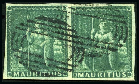 1858-62 4d green, brilliantly fresh used pair, nea