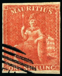 Stamp of Mauritius » 1858-62 Britannia Issues (SG 26-35) 1859-61 1s vermilion, Rowland Hill presentation st