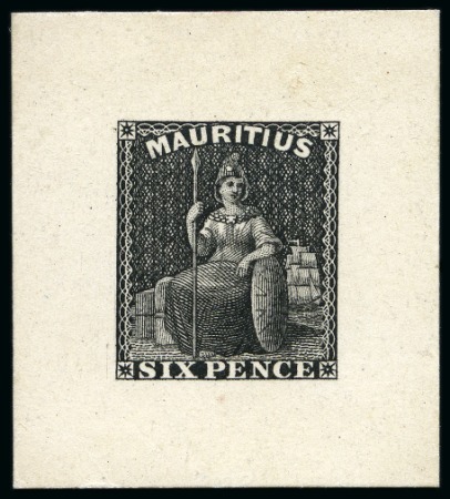Stamp of Mauritius » 1858-62 Britannia Issues (SG 26-35) 1859-61 6d Die proof in black on India paper on ca