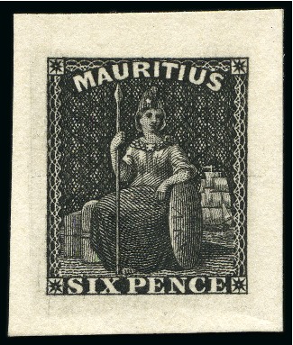 Stamp of Mauritius » 1858-62 Britannia Issues (SG 26-35) 1859-61 6d Die proof in black, early state with so