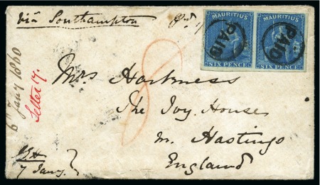 Stamp of Mauritius » 1858-62 Britannia Issues (SG 26-35) 1859-61 6d blue, pair with good to huge margins pa