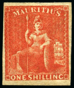 Stamp of Mauritius » 1858-62 Britannia Issues (SG 26-35) 1859-61 imperforate 1s vermilion, fine and fresh m