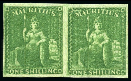 1859-61 1s yellow-green imperforate, a very fresh 