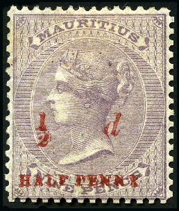 Stamp of Mauritius » Later Issues 1876 Surcharged HALFPENNY in red on 9d dull purple