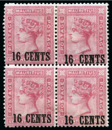 Stamp of Mauritius » Later Issues 1883 Surcharged 16c on 17c rose, a block of four s