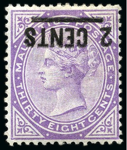 Stamp of Mauritius » Later Issues 1886 Local Surcharge 2c on 38c bright purple, erro