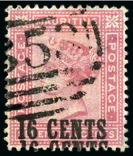 Stamp of Mauritius » Later Issues 1883 Surcharged 16c on 17c rose, error surcharge d