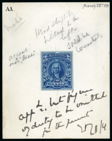 Stamp of Mauritius » Later Issues 1899 La Bourdonnais artist's essay with cut-out he