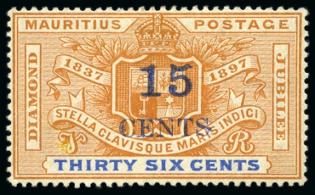 Stamp of Mauritius » Later Issues 1899 Surcharged 15c on 36c Jubilee, variety bar of