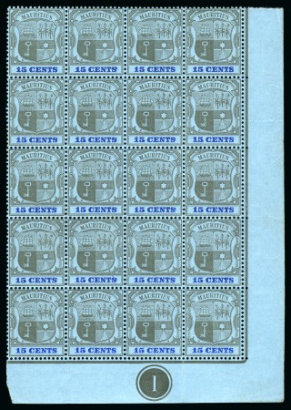 Stamp of Mauritius » Later Issues 1900-05 Arms 15c black and blue on blue, a very fr
