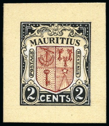 Stamp of Mauritius » Later Issues 1910 Arms essay for 2 cents, hand-painted on card 