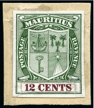 Stamp of Mauritius » Later Issues 1910 Arms essay for 12 cents, Die Proof in green w