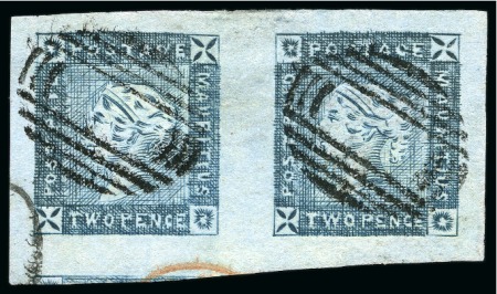 Stamp of Mauritius » 1859 Lapirot Issue » Intermediate Impressions (SG 38) 1859 Lapirot 2d blue pair, positions 5-6, enormous