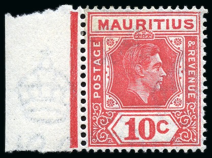 Stamp of Mauritius » Later Issues 1938-49 George VI 10c perf. 15x14 variety "Sliced 