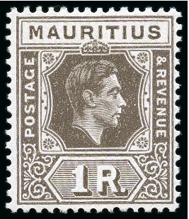 Stamp of Mauritius » Later Issues 1938-49 George VI 1r ordinary paper variety "Batte