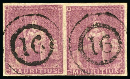 Stamp of Mauritius » 1858-62 Britannia Issues (SG 26-35) 1859 No value 9d dull magenta, a fine pair with cl