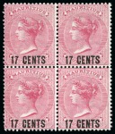 1877 Surcharges mint with 1s on 5s, 1d on 4d margi