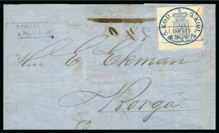 Stamp of Finland » 1856-58 5 Kopek Small Pearls 5k Blue, close to very large margins, tied by low-