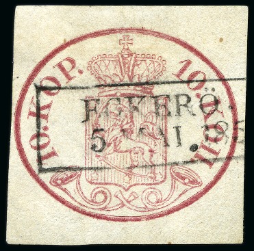 Stamp of Finland » 1856-58 10 Kopek 10k Carmine, good to large margins, centrally canc