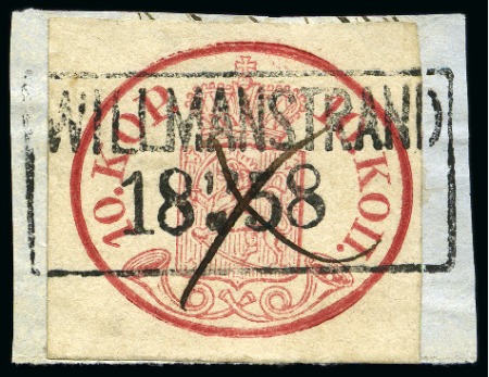 Stamp of Finland » 1856-58 10 Kopek 10k Red-carmine, good to large margins, tied by cl