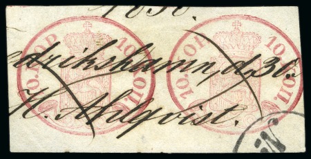 Stamp of Finland » 1856-58 10 Kopek 10k Carmine-rose, pair just touched at right o/w g