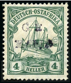 Stamp of Tanganyika » Mafia Island British Occupation » 1915 (Jan) "G. R. / MAFIA" Type 1 Overprint in Black 1915 (Jan) 4h green, overprinted in black, mint si