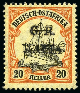 Stamp of Tanganyika » Mafia Island British Occupation » 1915 (Jan) "G. R. / MAFIA" Type 1 Overprint in Black 1915 (Jan) 20h black and red/yellow, overprinted i