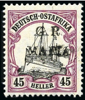 Stamp of Tanganyika » Mafia Island British Occupation » 1915 (Jan) "G. R. / MAFIA" Type 1 Overprint in Black 1915 (Jan) 45h black and mauve, overprinted in bla
