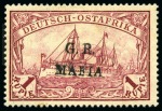 Stamp of Tanganyika » Mafia Island British Occupation » 1915 (Jan) "G. R. / MAFIA" Type 1 Overprint in Black 1915 (Jan) 1r carmine, overprinted in black, overp
