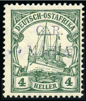 Stamp of Tanganyika » Mafia Island British Occupation » 1915 (Jan) "G. R. / MAFIA" Type 1 Overprint in Deep Purple 1915 (Jan) 4h green, overprinted in deep purple, m