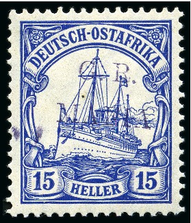 Stamp of Tanganyika » Mafia Island British Occupation » 1915 (Jan) "G. R. / MAFIA" Type 1 Overprint in Deep Purple 1915 (Jan) 15h ultramarine, overprinted in deep pu