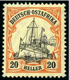 Stamp of Tanganyika » Mafia Island British Occupation » 1915 (Jan) "G. R. / MAFIA" Type 1 Overprint in Deep Purple 1915 (Jan) 20h black and red/yellow, overprinted i