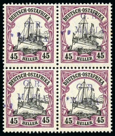 Stamp of Tanganyika » Mafia Island British Occupation » 1915 (Jan) "G. R. / MAFIA" Type 1 Overprint in Deep Purple 1915 (Jan) 45h black and mauve, overprinted in dee