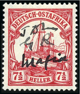 Stamp of Tanganyika » Mafia Island British Occupation » 1915 (Jan) "G R / Mafia / JDM" Manuscript Overprint 1915 "JDM / Mafia / G R " UNIQUE ERROR on German E