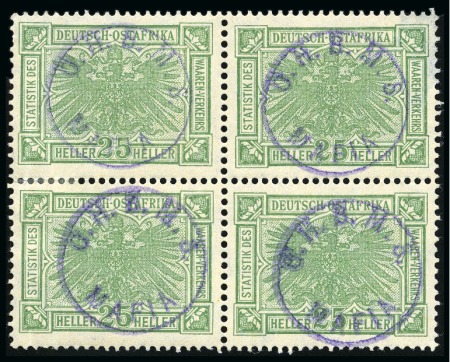 Stamp of Tanganyika » Mafia Island British Occupation » 1915 (Sep) "OHBMS Mafia" in Circle on GEA Fiscals 1915 (Sept) 25h dull green with bluish green overp