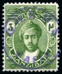 Stamp of Tanganyika » Mafia Island British Occupation » 1915 (Sep) "OHBMS Mafia" in Circle on GEA Fiscals 1915 (Sept) Type M3 violet overprint on Zanzibar 3