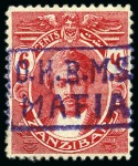 Stamp of Tanganyika » Mafia Island British Occupation » 1915 (Sep) "OHBMS Mafia" in Circle on GEA Fiscals 1915 (Sept) Boxed-type O.H.B.M.S. / MAFIA violet o