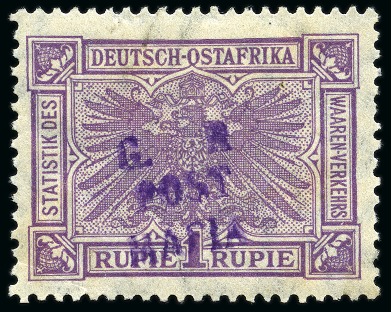 Stamp of Tanganyika » Mafia Island British Occupation » 1915 (Sep) "G. R / POST / MAFIA" Type 4 Overprint Only on GEA 1915 (Sept) 1r lilac with only type M4 (G.R. / POS