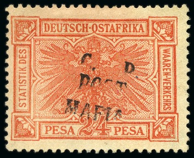 Stamp of Tanganyika » Mafia Island British Occupation » 1915 (Sep) "G. R / POST / MAFIA" Type 4 Overprint Only on GEA 1915 (Sept) 24 pesa vermillon with only type M4 (G