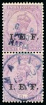 Stamp of Tanganyika » Mafia Island British Occupation » 1915 (Nov) "G. R / POST / MAFIA" Type 4 Overprint on India I.E.F. Issues 1915 (Nov) 8a deep magenta in pair (dull blue over