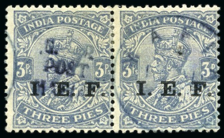 Stamp of Tanganyika » Mafia Island British Occupation » 1915 (Nov) "G. R / POST / MAFIA" Type 4 Overprint on India I.E.F. Issues 1915 (Nov) 3p grey in pair (dull blue overprint), 