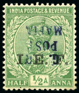 1915 (Nov) 1/2a light green with inverted blue ove