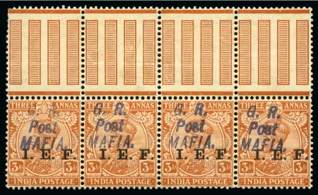 Stamp of Tanganyika » Mafia Island British Occupation » 1917 (Apr) "G. R. / Post / MAFIA" Type 5 Overprint on India I.E.F. Issues 1917 (Apr) 3a orange with dull blue overprint, nev