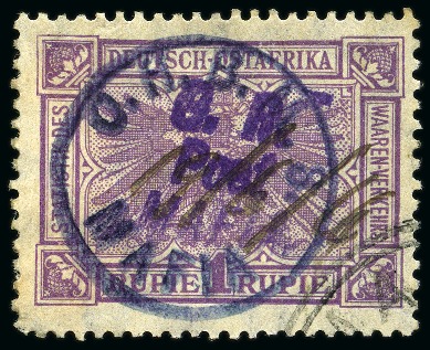 Stamp of Tanganyika » Mafia Island British Occupation » Other Issues German East Africa fiscal 1r lilac with O.H.B.M.S 