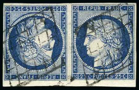 Stamp of France 1849 Cérès 10c en paire tête-bêche FAUX DE SPERATI