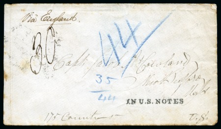 1866 Envelope to USA endorsed on obverse 'Via Engl