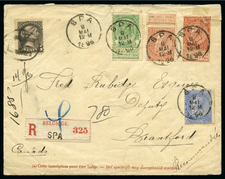 5c vert, 10c brun rouge et 25c bleu sur enveloppe-lettre