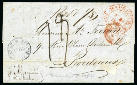 Stamp of Mauritius 1845 Lettersheet to France with MAURITIUS / POST O